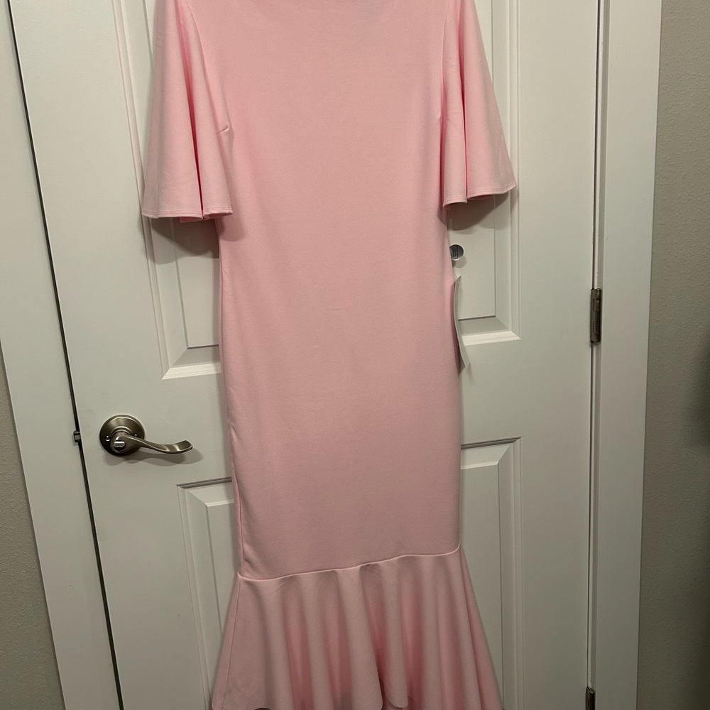 CLUB L LONDON Ashling Pink Flutter Sleeve Hanky Hem MIDI Dress BNWT size 8 US - Picture 10 of 16